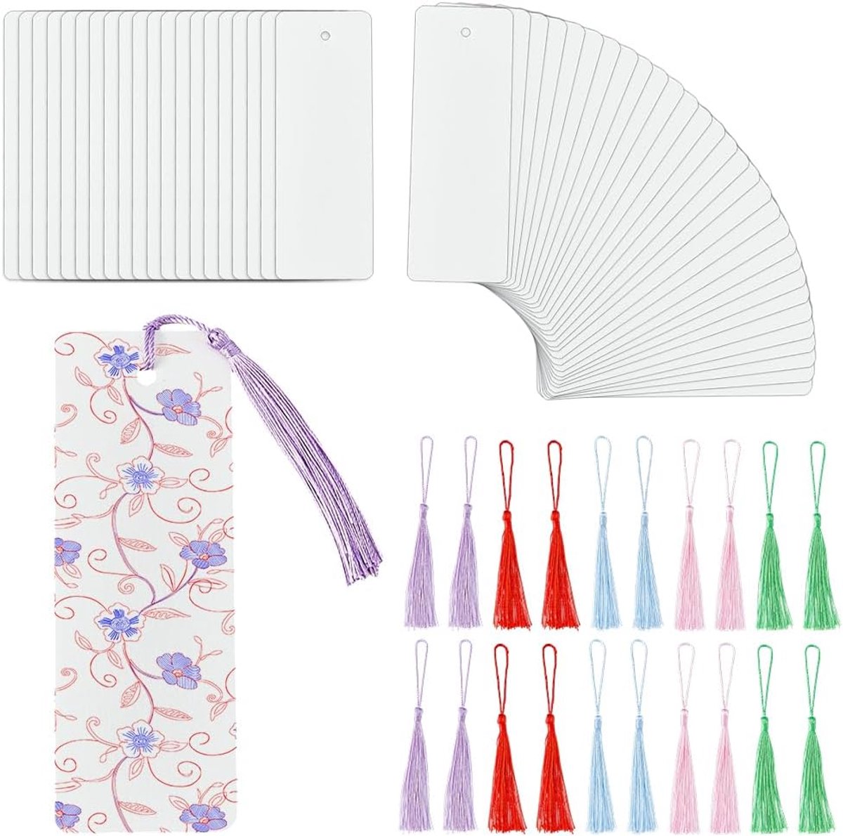 100 stuks blanco aquarel bladwijzers met kleurrijke kwastjes 14 x 5 cm witte kartonnen bladwijzers bulk knutselpapier boekenleggers voor doe-het-zelf projecten schilderen cadeaulabels