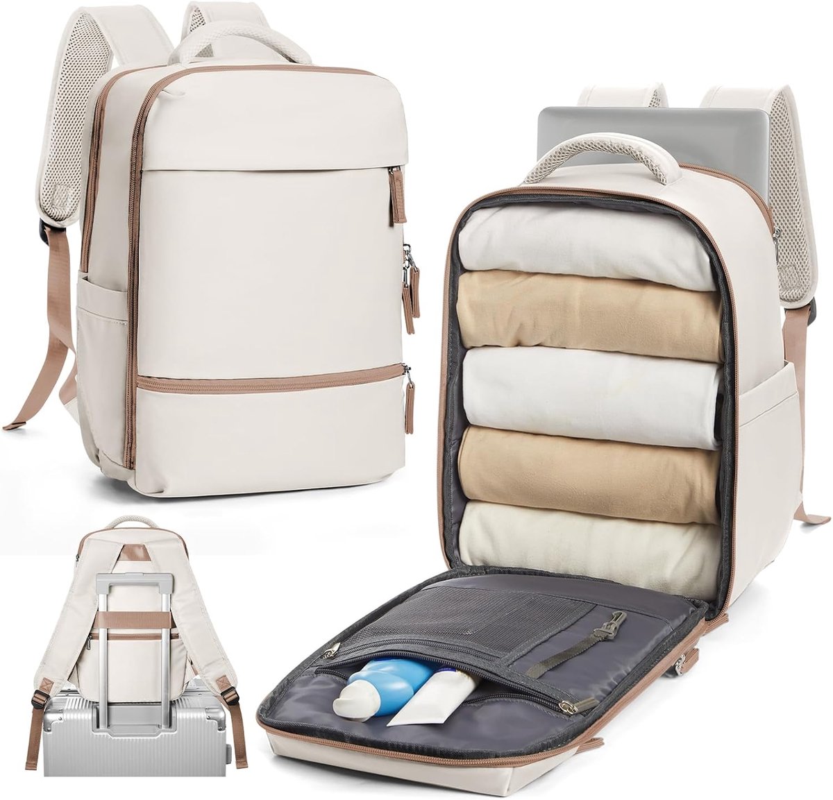 Reisrugzak 40x20x25 cm - Beige Bruin - Waterdicht - Ideaal voor Ryanair handbagage - SnelShoppen
