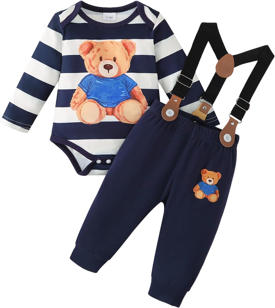 Kledingset voor pasgeborenen jongens - shirt met lange mouwen - strepenpatroon en berenmotief - SnelShoppen