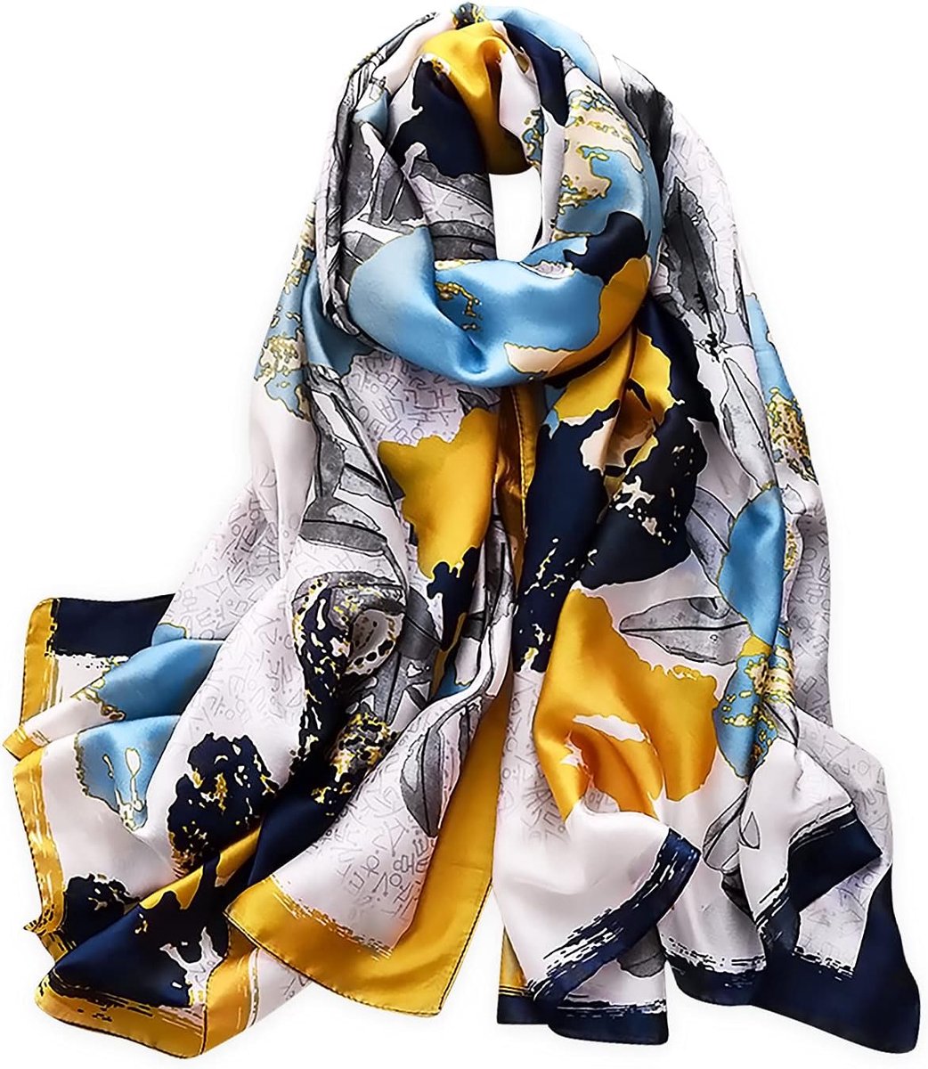 Zijden sjaal dames - grote vierkante sjaal - vintage bedrukt - elegante stijl voor elke gelegenheid - SnelShoppen
