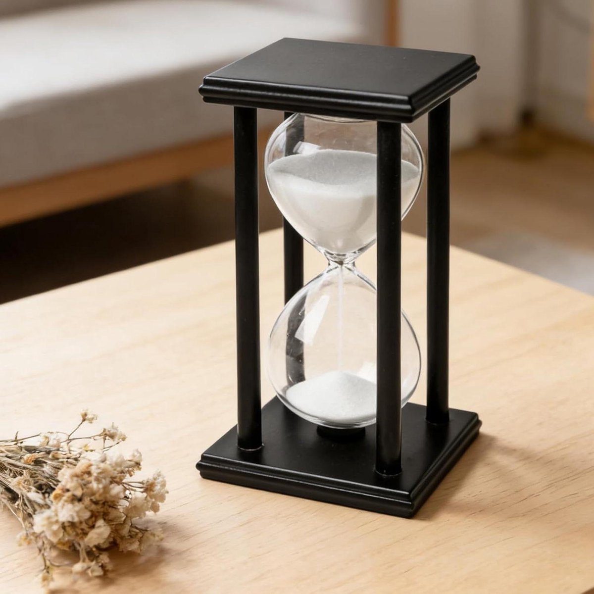 Zandloper Timer - Zandloper Keuken - Tijd Management - Massief Houten Frame - 60 Minuten - Zwart