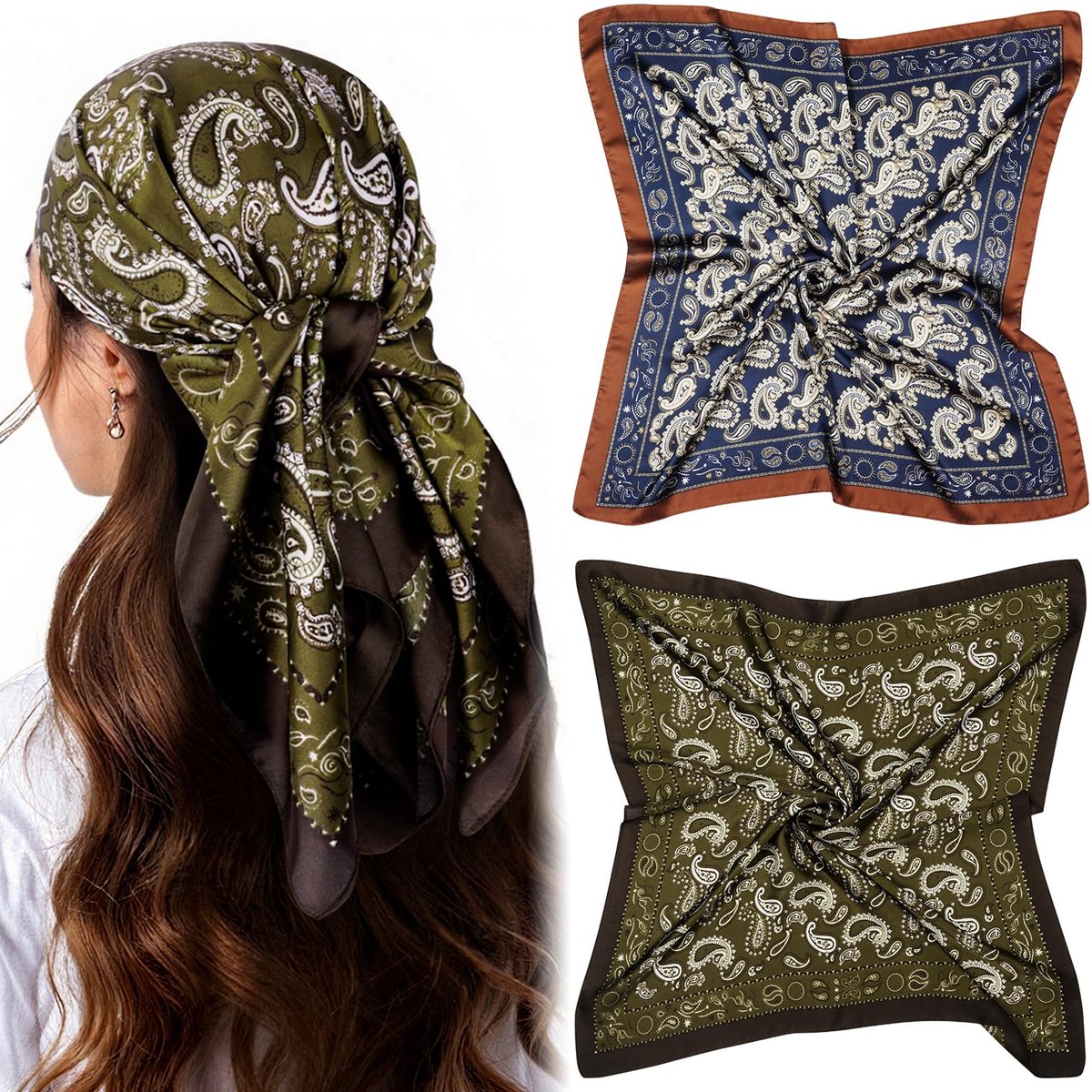 Dameshoofddoek 70 x 70 cm - Elegante Satijnen Sjaal - Bedrukte Modestijl - Perfect voor Slapen of Feestjes - ShopVlot