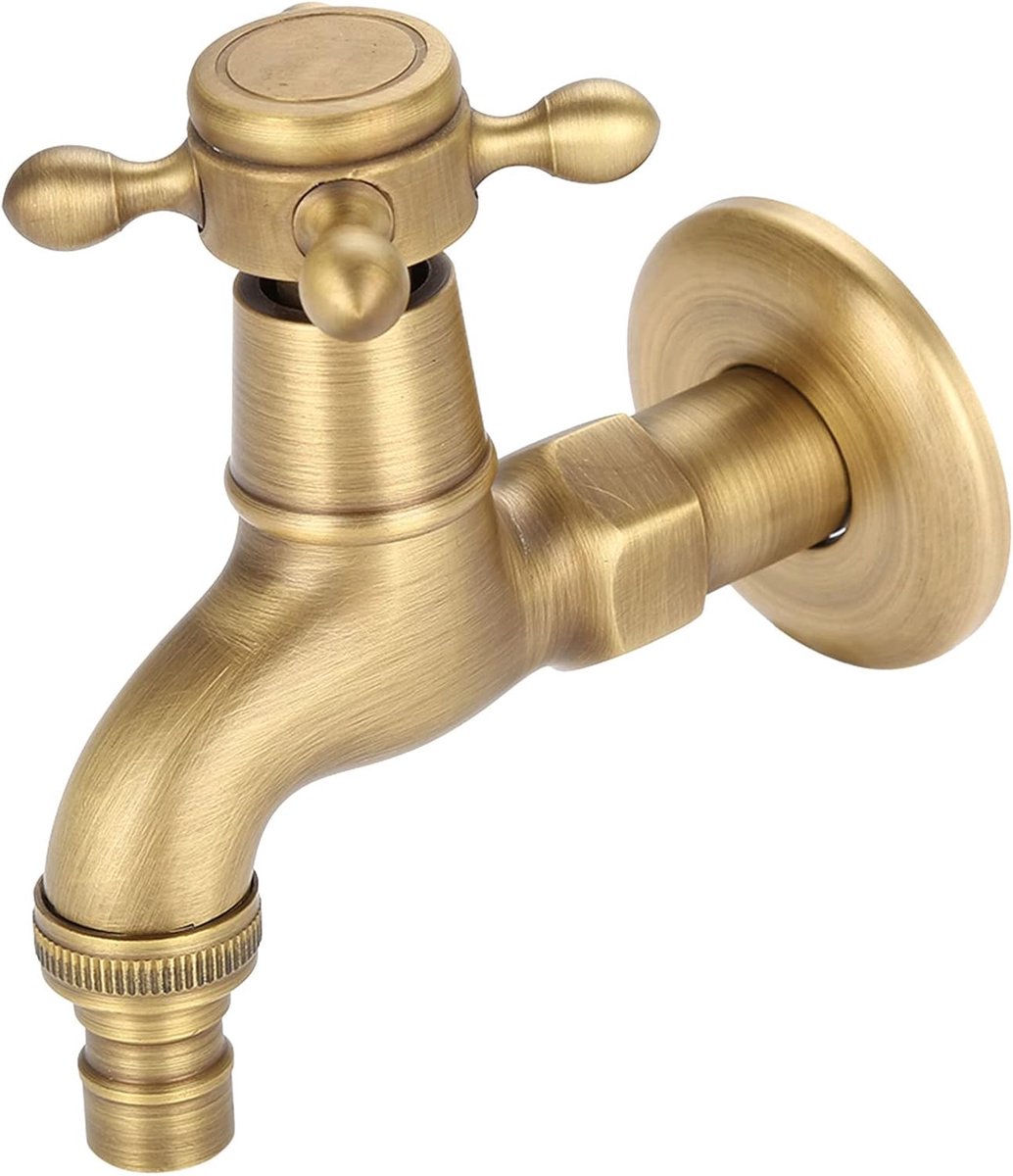 Kraan, vintage, massief messing, eenhandswaterkraan voor wasmachine, wandmontage, waterkraan, tuin, waterkraan
