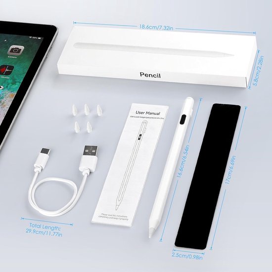 Pen voor iPad 2018-2024, stylus voor tablet met digitaal display, snel opladen, kantelgevoeligheid, compatibel met iPad 6/7/8/9/10, Air 3/4/5, Mini 5/6, Pro 11/12.9 — afbeelding 4