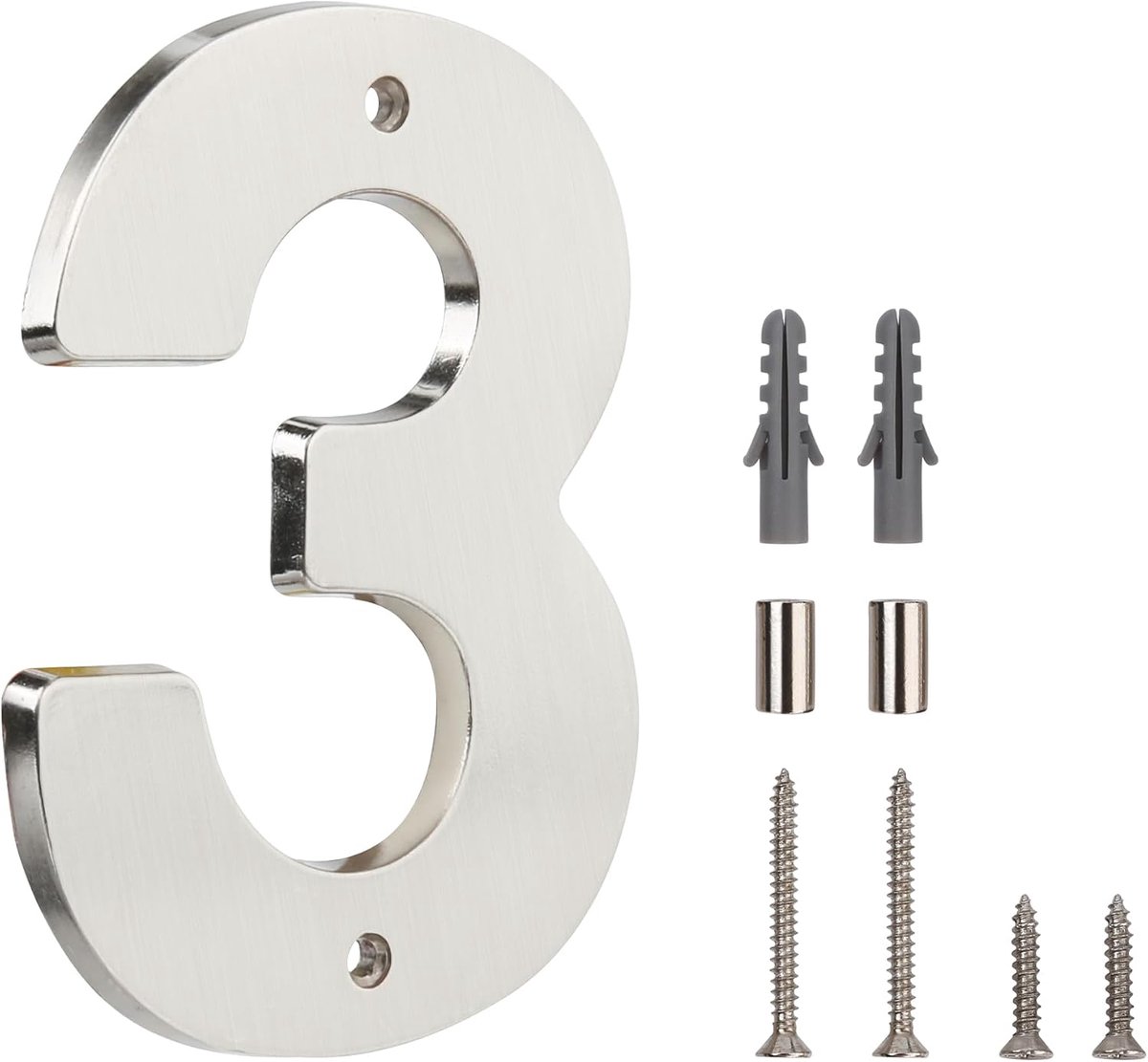 Zwevend Huisnummer – 5 inch (12 cm) Modern, veelzijdig, eenvoudige DIY-installatie voor paal of straat (3, Zilver gepinseld)