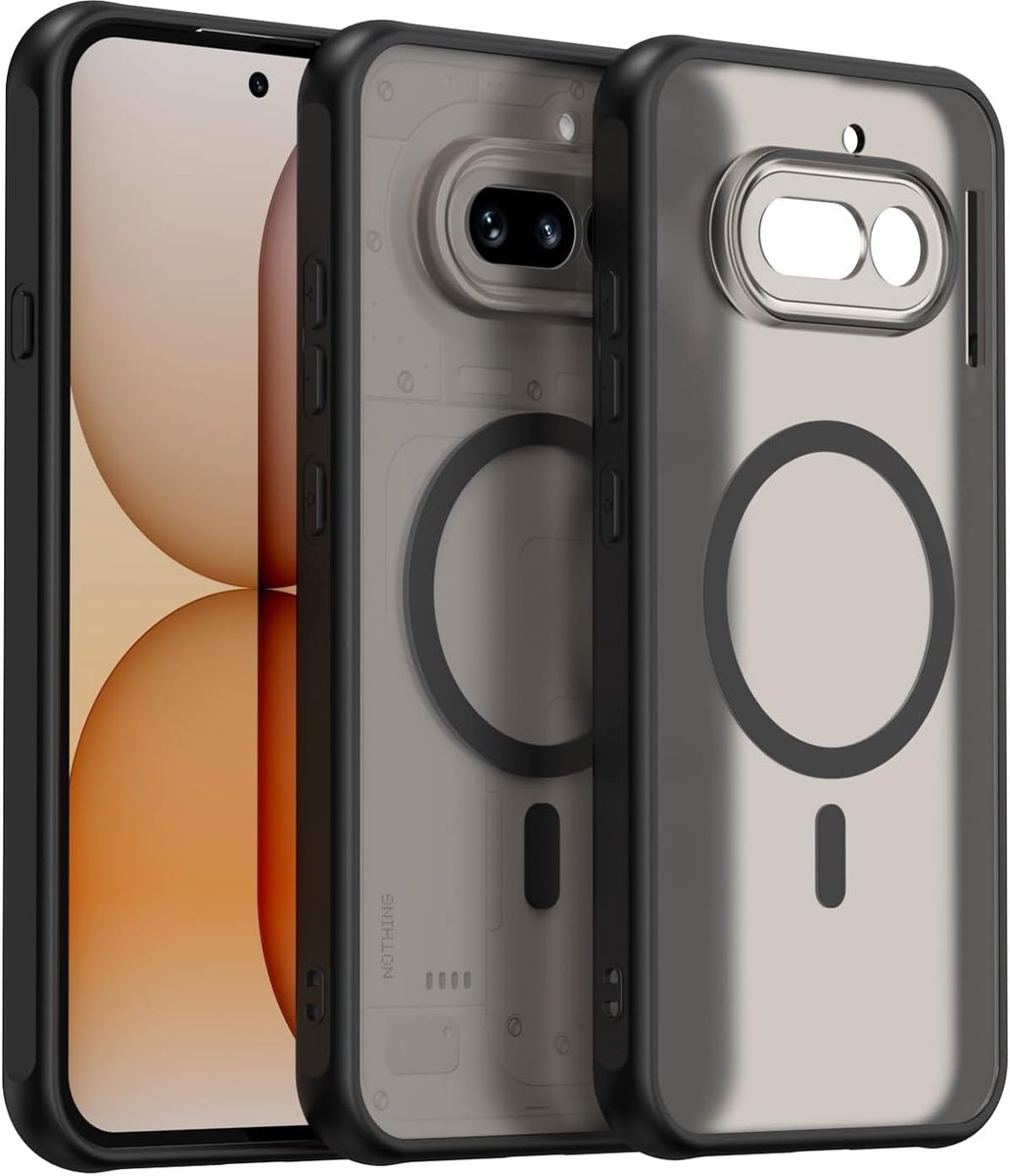 beschermhoes voor Nothing Phone 4a, compatibel met MagSafe, [volledige camerabescherming] matte transparante schokbestendige en krasbestendige hoes, zwart