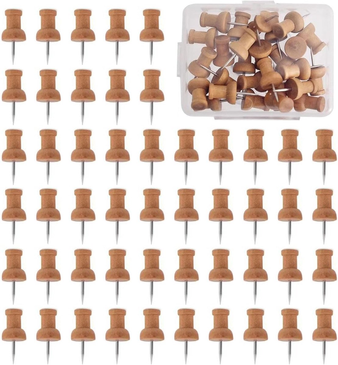 50 stuks natuurlijke houten duwnaalden, 12 mm glad hout en 11 mm duurzaam roestvrij staal, combineert schoonheid en bruikbaarheid, geschikt voor school, kantoor en woondecoratie!