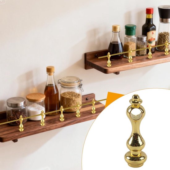 8 stuks metalen spindels Meubelschakelaars, gouden plankrailfittingen, voor balusters, stoelrails, wijnrekken en displaykarren — afbeelding 2