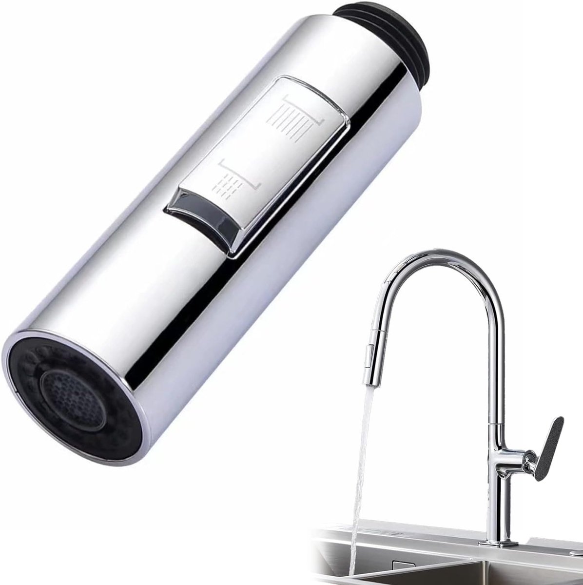 1 x uittrekbare waterkraan, sproeier, keukenkraan, douchekop, uittrekbare waterkraan, sproeier, douchekop, keukenarmatuur, geschikt voor vervanging van armaturen in keukenspoelbakken (stijl B-zilver).