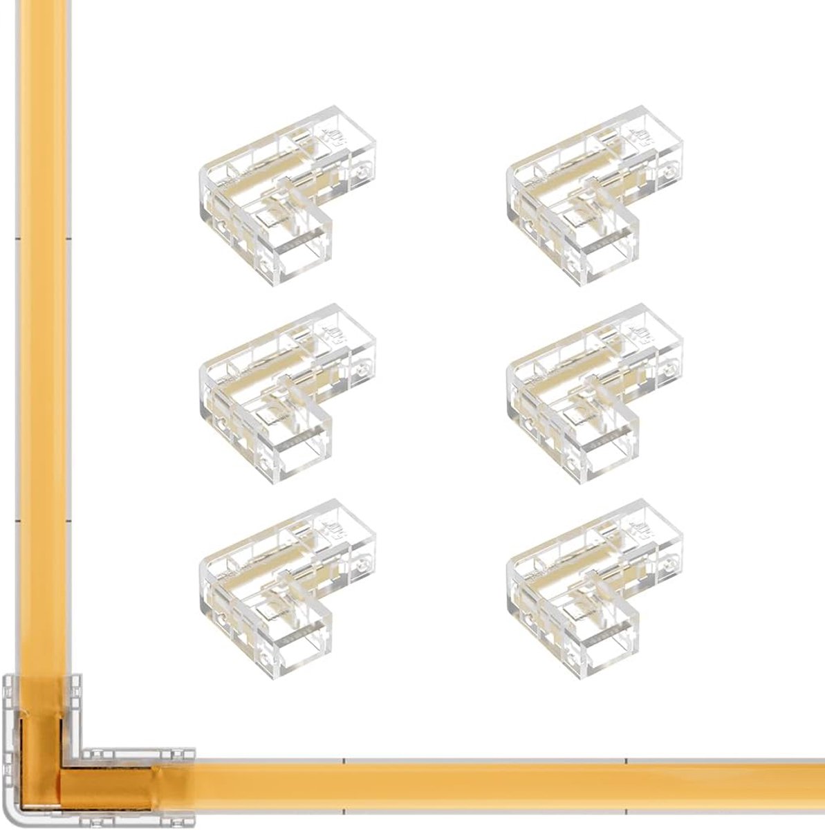 COB 2-Pins 5mm L-Vormige Connector Kit 6pcs 2Pin Naadloze L-Vormige | Connectors Voor Naadloze Montage Zonder Lassen En FCOB PWM Eenvoudige Kleur +V -V LED-Strips