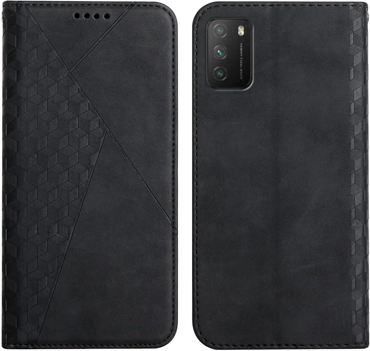 Case Compatibel met Xiaomi Mi Poco M3 / Xiaomi Redmi 9T, Flip case lederen portemonnee-hoes met standaard en voor Xiaomi Mi Poco M3 / Xiaomi Redmi 9T（Zwart）