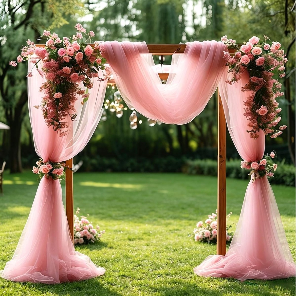 Stof roze bruiloftsdoekgordijn, 1,6 x 10 m, zacht en ademend organza baldakijn voor bruiloften, babyshowers en familiefeesten