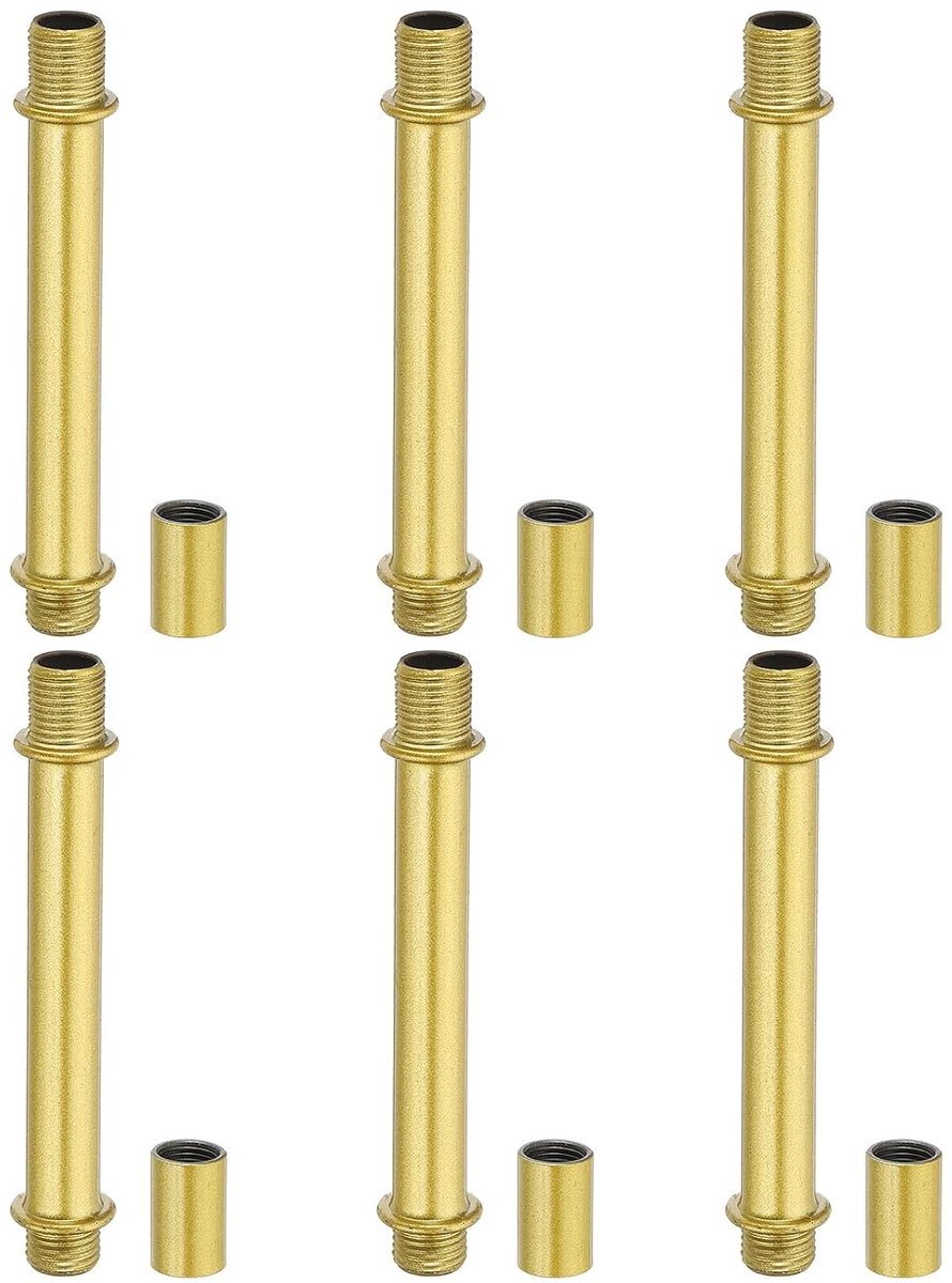 Lampstangset voor kroonluchters, 6 sets M10 koolstofstaal 80 mm (3,15 inch) L dubbele eindschroefdraadstang, moeren, koppelingen en hulsverbinders, kroonluchter, kleur goud