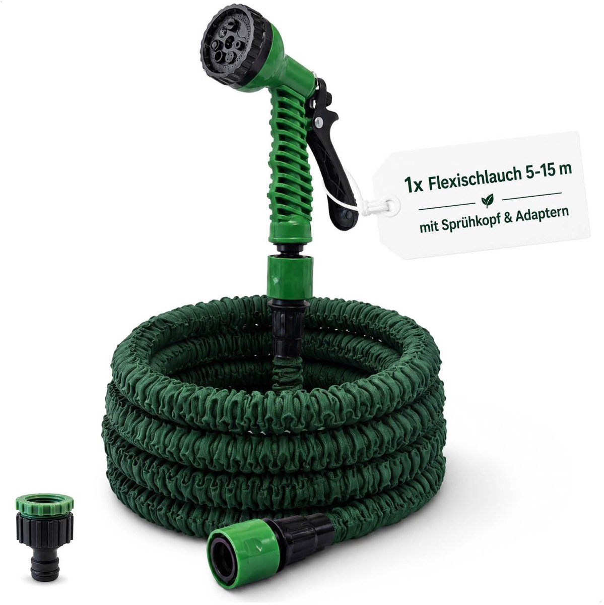 Uitschuifbare tuinslang 5–15 m - met sproeikop en adapters - flexibele oplossing voor tuinbewatering - SnelShoppen