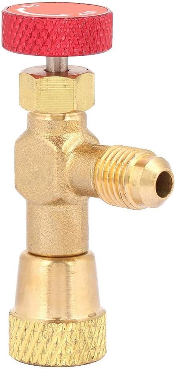 Doorstroomregelventiel voor Koelmiddel, 1/4 inch - 5/16 inch, Messing Adapter, Vloeibaar Veiligheidsventiel voor R410A Airconditioner Laadslang