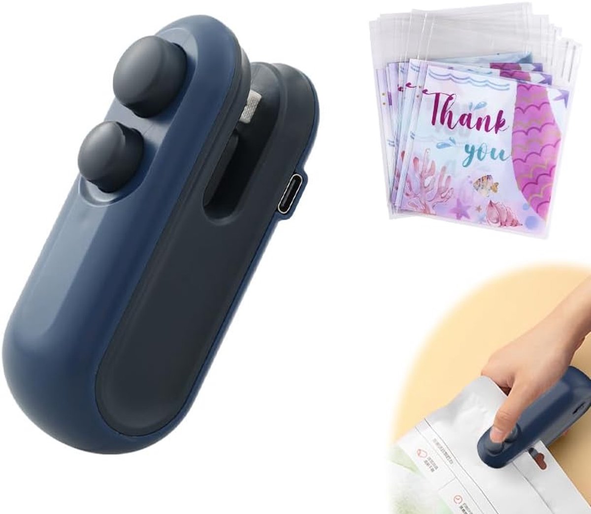 Mini folielasapparaat, 2-in-1 afdichtingsmachine met 100 plastic zakken, 2-in-1 zakverzegeler, minizaksluiter, oplaadbare mini-zakverzegeler, voor voedselopslag