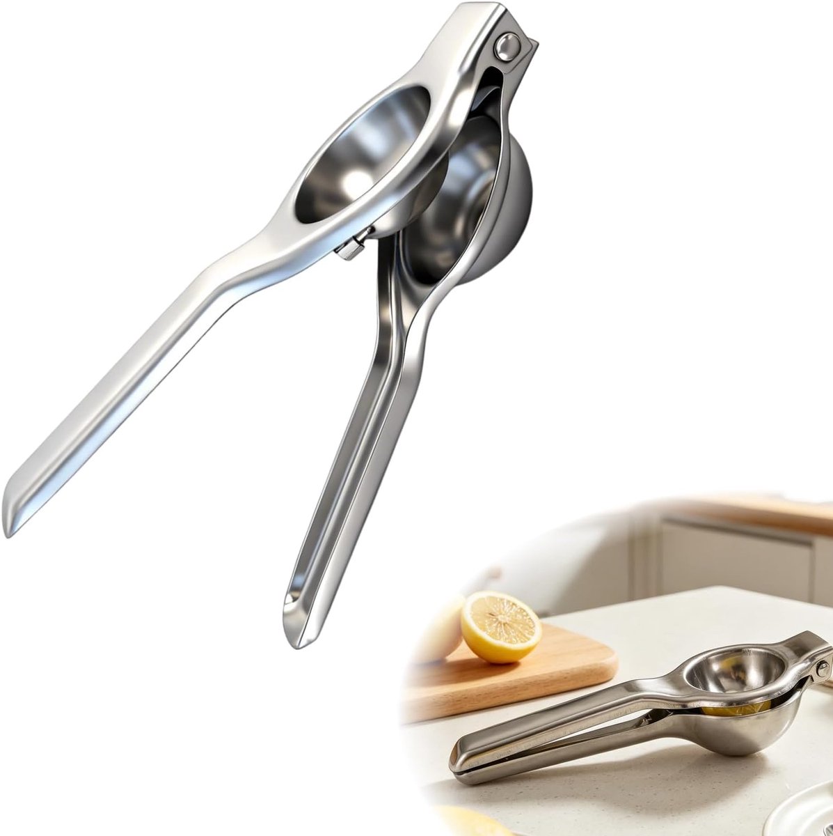 Handmatige roestvrijstalen citroenpers, 7,5 cm, handmatige citruspers, citroensnijder, robuuste citruspers van roestvrij staal voor citroen, limoen en sinaasappel, handmatige citroenpers keuken