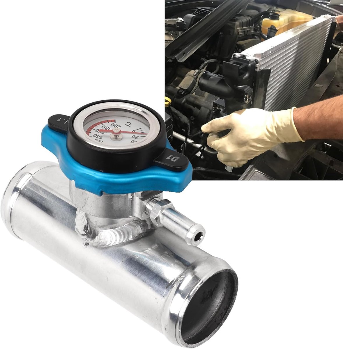 Radiator Inline Vulling Nek 38 Mm 1‑1/2in OD met Temp Display Dop T6061 Aluminium Gepolijst Oppervlak voor Auto's