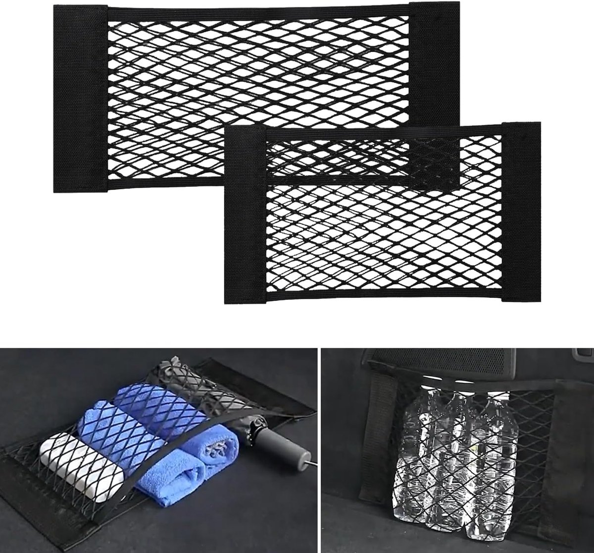 Opbergnet voor auto 60 x 25 cm en 40 x 25 cm - elastisch - voor kofferbak en camper - ruimtebesparend - SnelShoppen