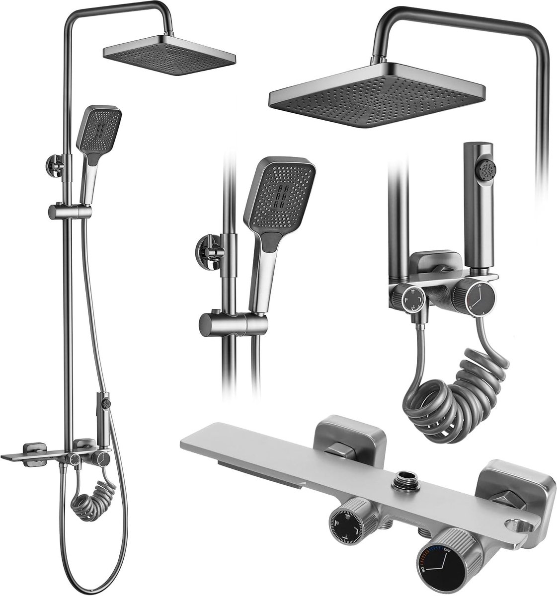Douchesysteem HELIX Nickel Brush INOX doucheset douchegarnituur met douchekop en hoofddouche van messing doucheset voor badkamer (geborsteld staal)