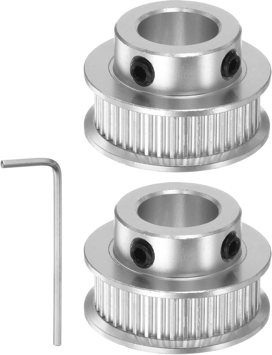 Sourcing map 2 stuks 2GT katrol 40 tanden 10 mm boring 28 mm diameter. Aluminium tandriem met 2 mm zeskantige sleutel voor 6 mm brede riem 3D-printer CNC machine accessoires zilverkleurig