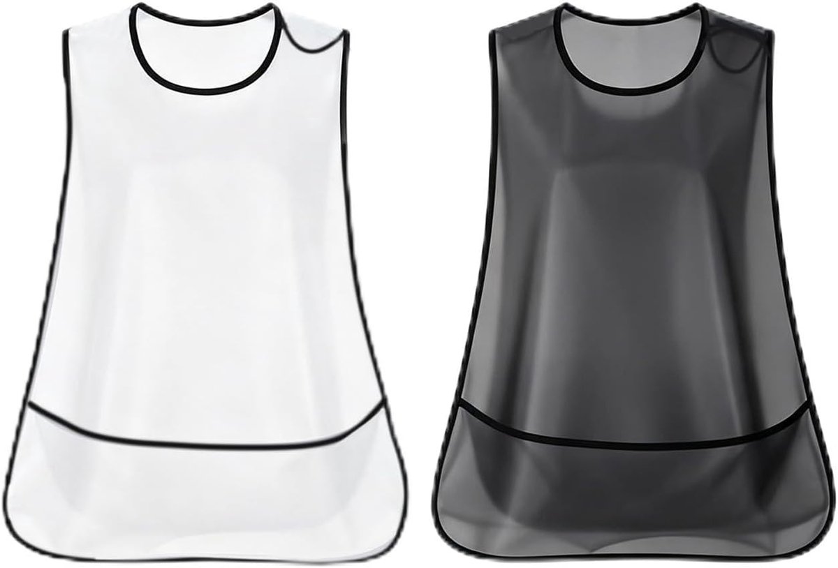 Set van 2 slabbetjes voor volwassenen, 88 cm, waterdicht eetschort met opvangbak en klittenbandsluiting, afwasbare kledingbescherming voor keuken, senioren, extra lang, TPU