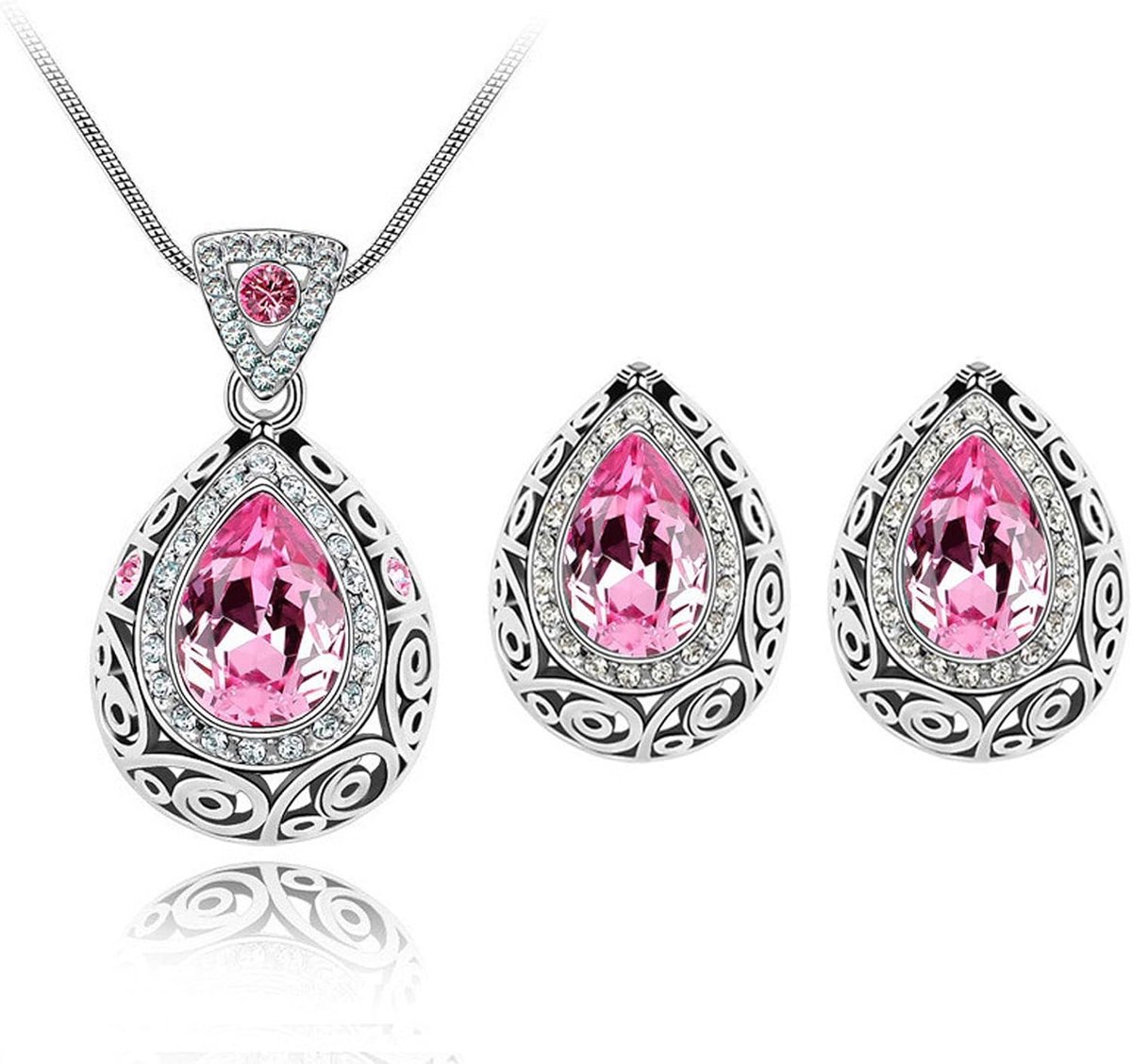Fashion Waterdrop Crystal Sieraden Set, Retro Vintage Keltische Knoop Waterdruppel Groene Edelsteen Water Drop Hanger Ketting Stud Oorbellen Sieraden Set voor Vrouwen Moeder Bruids Bruiloft