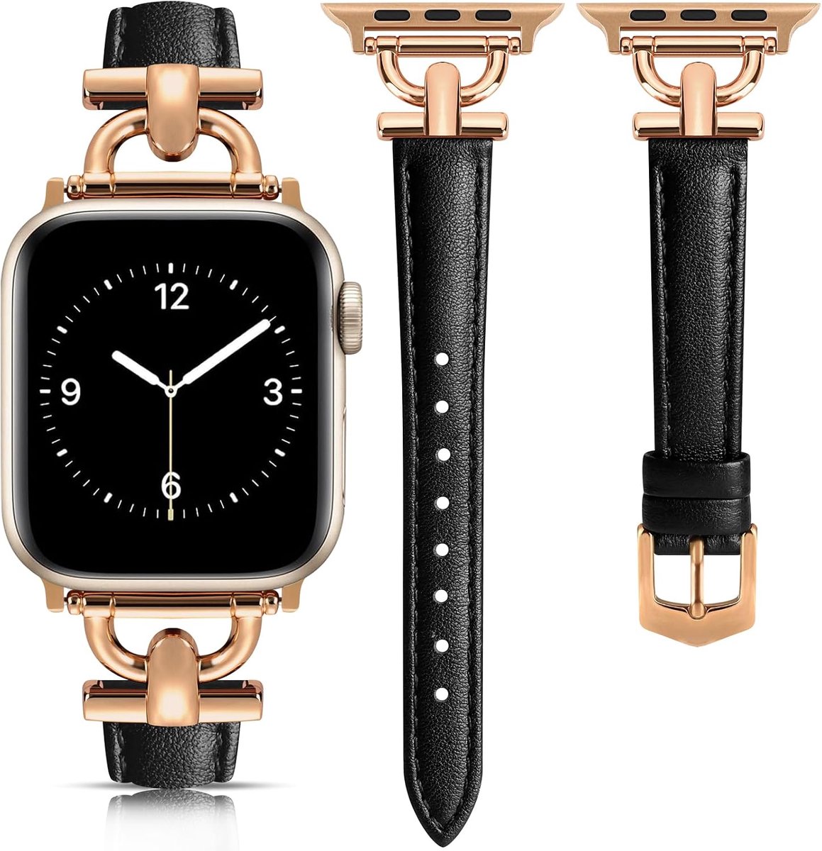 Leren Armband Geschikt Voor Apple Watch Band 38mm 40mm 41mm 42mm 44mm 45mm 49mm - D-vormige Metalen Sluiting - SnelShoppen
