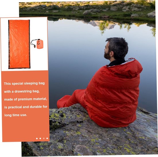 Nood Slaapzak - Bivakzak Overlevingszak - Buiten Noodsituaties - Inclusief Fluitje - 220x90cm - Oranje — afbeelding 4