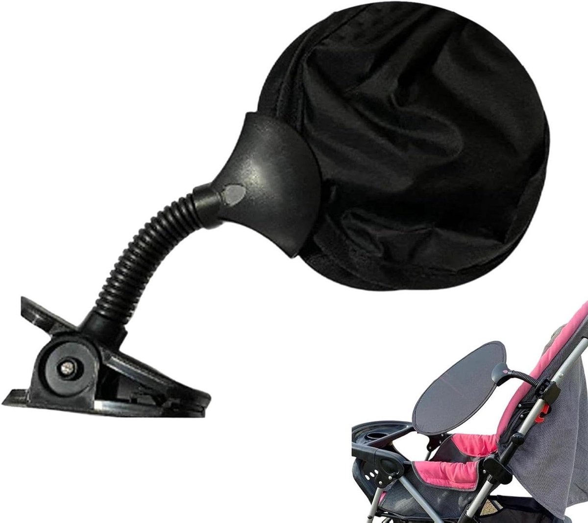 Autostoel Zonnescherm - Kinderwagen Zonnescherm - Bescherming Tegen Zon - UPF 50+ Polyesterlaag - 33 cm - Zwart