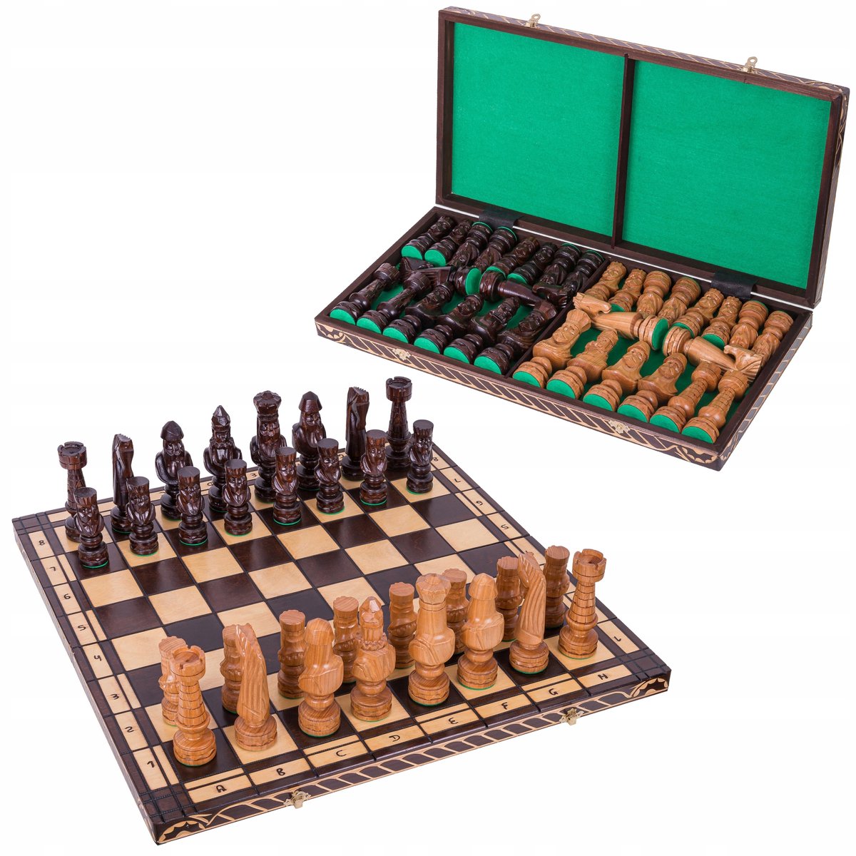 Luxe Houten Schaakset - 60x60cm, Handgesneden, Verzwaard