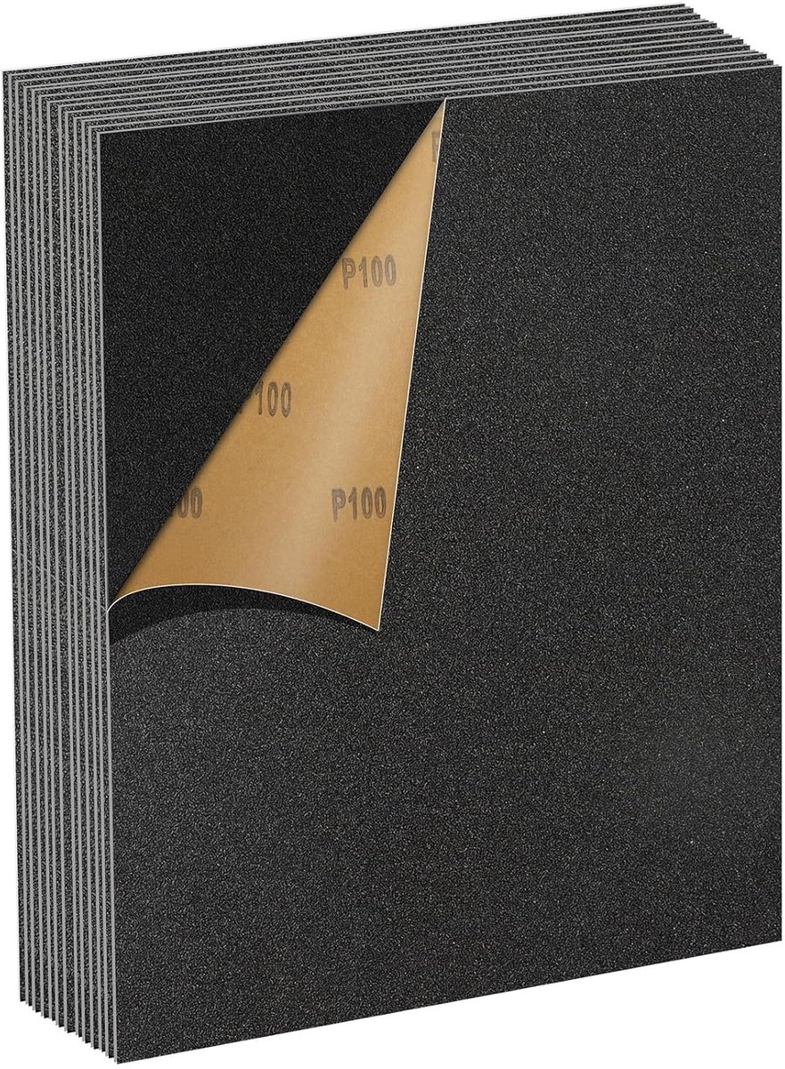 Schuurpapierset met korrel 100, 12 stuks, 23 x 28 cm, schuurpapier voor het polijsten van droge en vochtige oppervlakken, voor auto's, metalen, muren, houten meubels