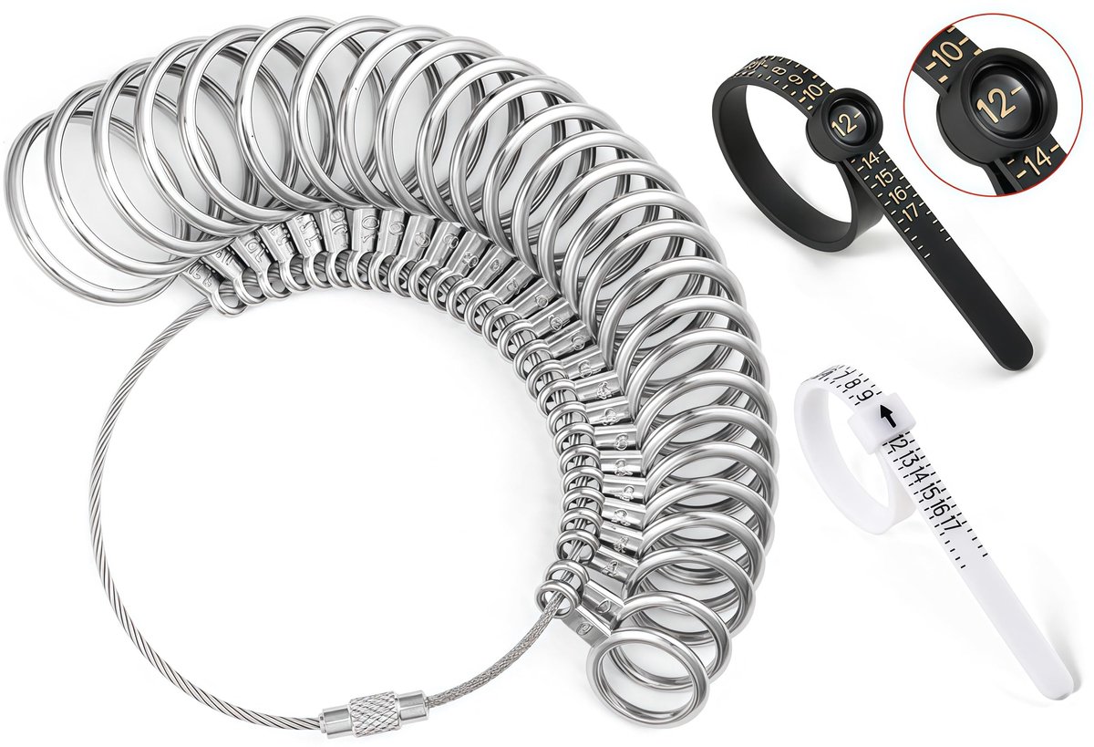 Ringmaatmeter set - ringmeter vinger - ringmaatband en ringdoorn - nauwkeurig meten van ringmaat - SnelShoppen