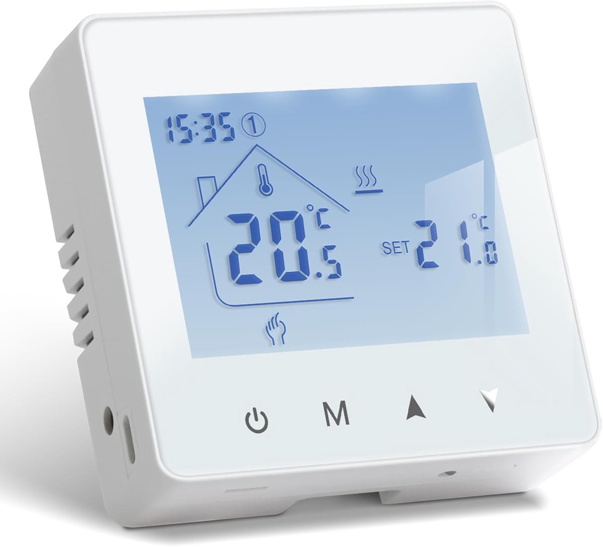 Thermostaat Verwarming Digitaal, Programmeerbare kamerthermostaat voor regeling van gasketel en waterkoker 3 AA op batterijen, BOT-R6W, wit