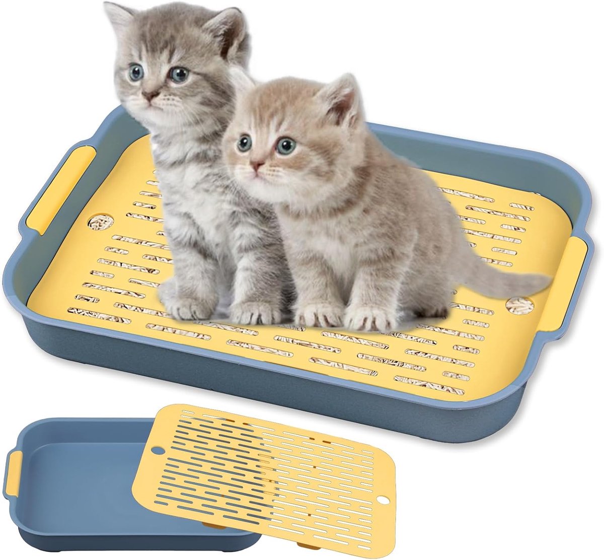 Kattenbak voor konijnen en kleine dieren, 37 x 24 x 5 cm, toilet, pottrainer, dienblad met rooster voor hamsters