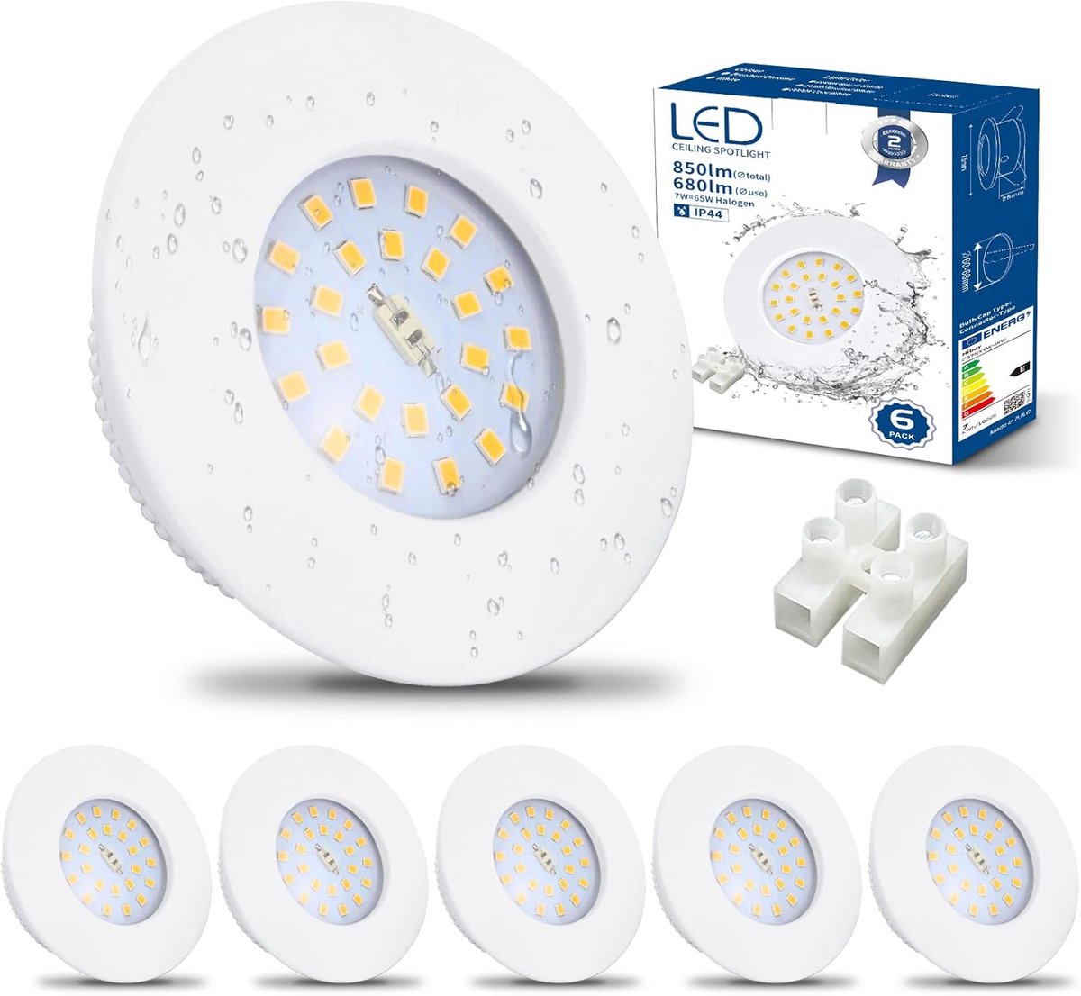 LED-spot 7W LED inbouwspot plat IP44 badkamer plafondspots rond inbouwlampen 4500K neutraal wit 850lm set van 6
