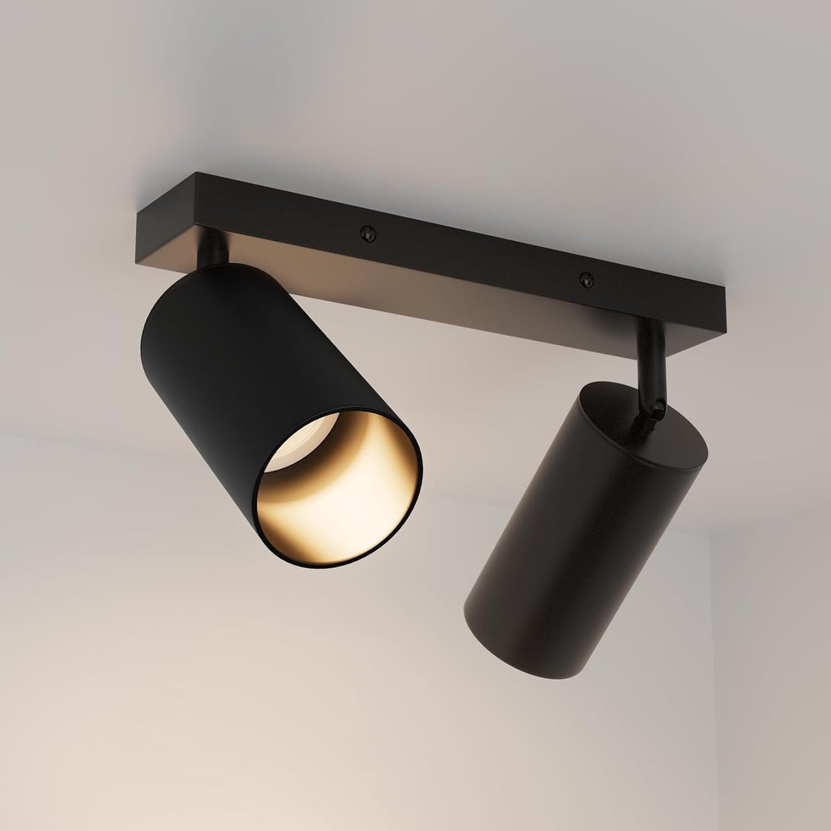 Plafondspot 2 vlammen zwart, GU10 plafondspot, LED plafondlamp zwenkbaar 350° GU10 plafondlamp spot voor slaapkamer, keuken, woonkamer (zonder lamp)