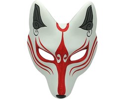 Kitsune Vossenmasker voor Halloween, maskeradefeest, Kabuki PU-maskers voor kostuum