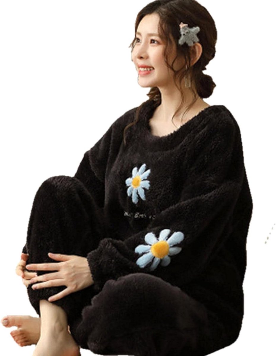 Loungewear Pajamas Set Women Winter Homewear Thick Flannel Warm Casual Sleepwear Fashion Plush Homewear Clothes-Style 3,M