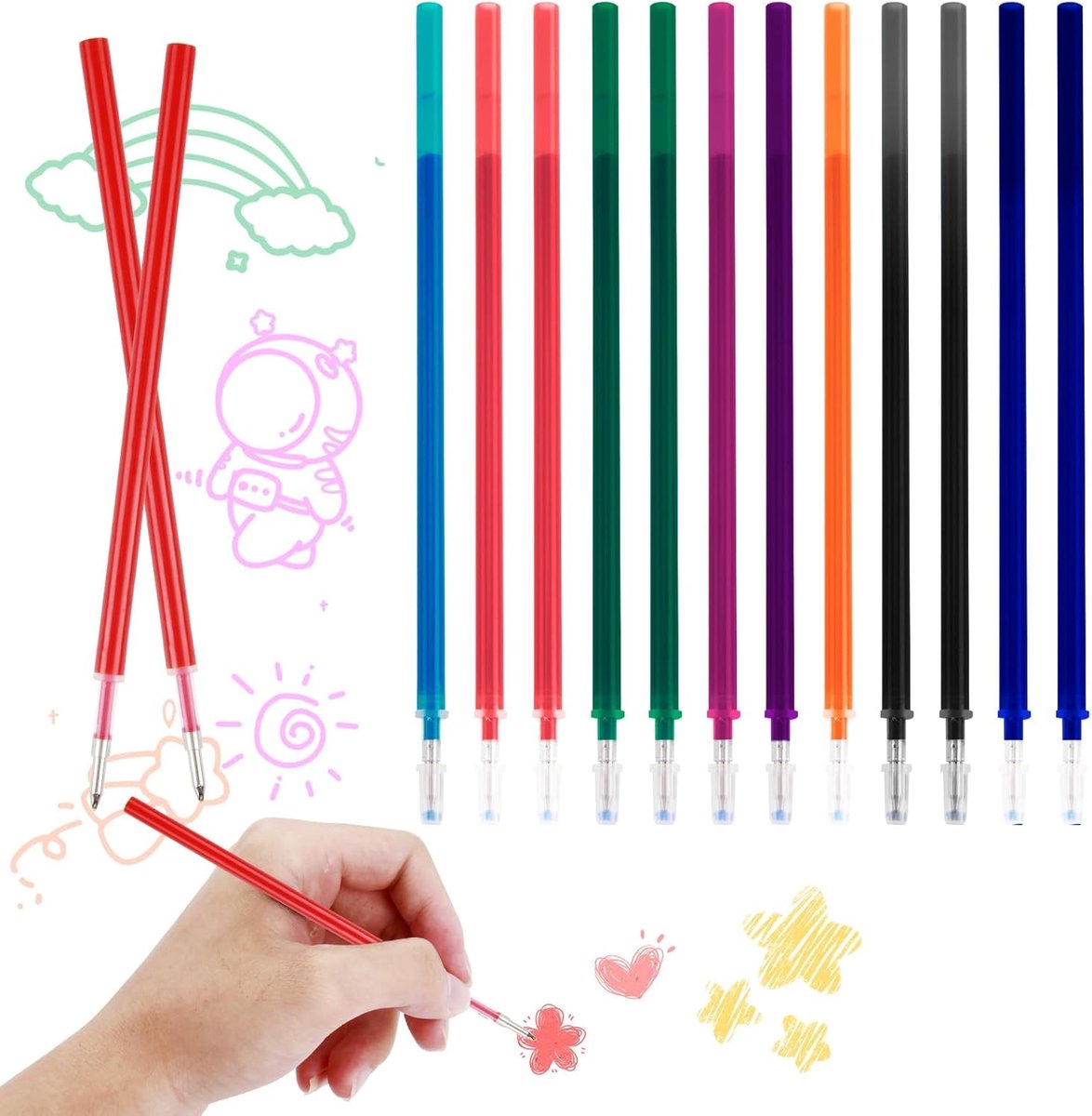 12 navulverpakkingen compatibel met Legami-pennen, warmtegevoelige inkt, uitwisbaar, navulpennen, 8 levendige kleuren, punt 0,7 mm, duurzame vulling voor schrijven, product_type: Legami gelpennen