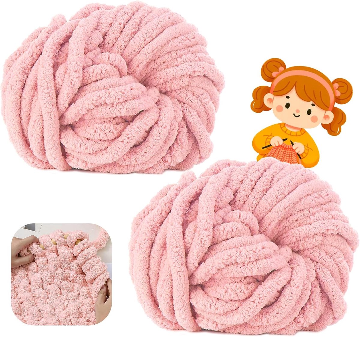 wolgaren, 500 g (250 g x 2) ca. 54 m,XXL grof gebreid, zacht wolgaren voor breien, wol voor haken en breien, sjaalmuts (21 lichtroze)