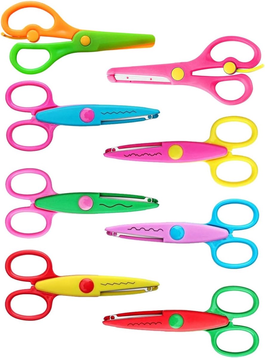 8-delige kinderschaar, knutselschaar, knutselaccessoires, zigzagschaar, voor kinderen, zigzagschaar voor stof, knutselen, lente, kleutertraining, kunstonderwijs