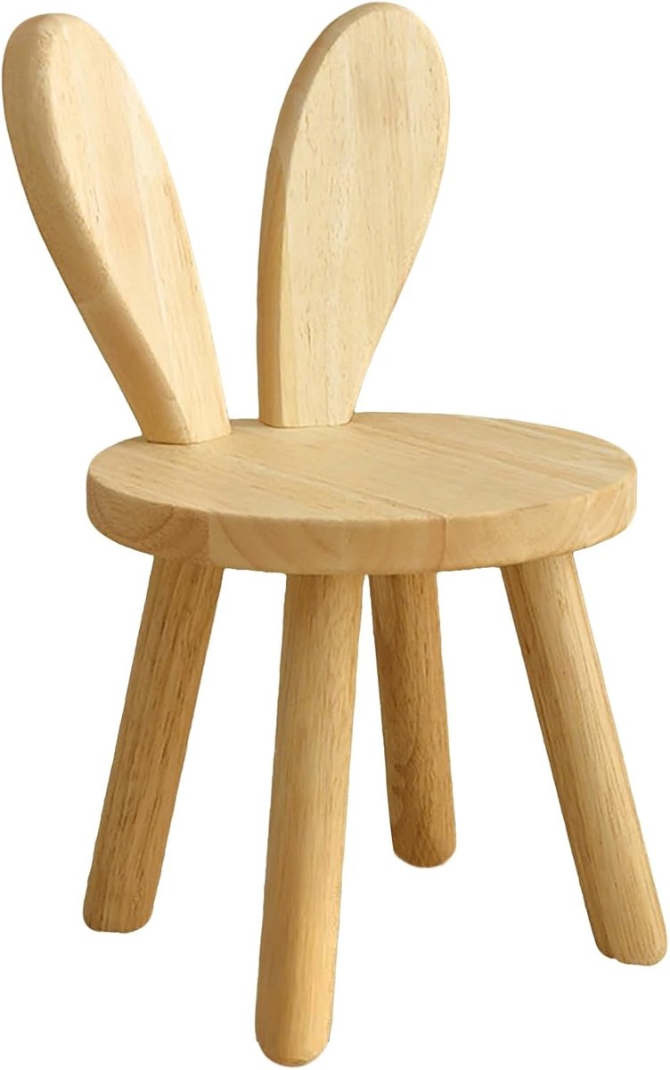 Kinderstoel van massief hout met konijnenoren, voor kinderen van 1 tot 6 jaar, zithoogte 25 cm, antislip en stabiel, mooie stoel voor peuters en kinderen