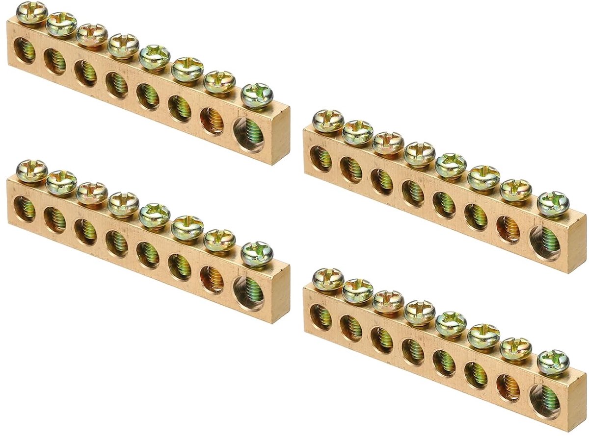 4 stuks aardingskruimellijst, terminal, aardingsstaaf, messing, 8 posities, slot voor elektrische box