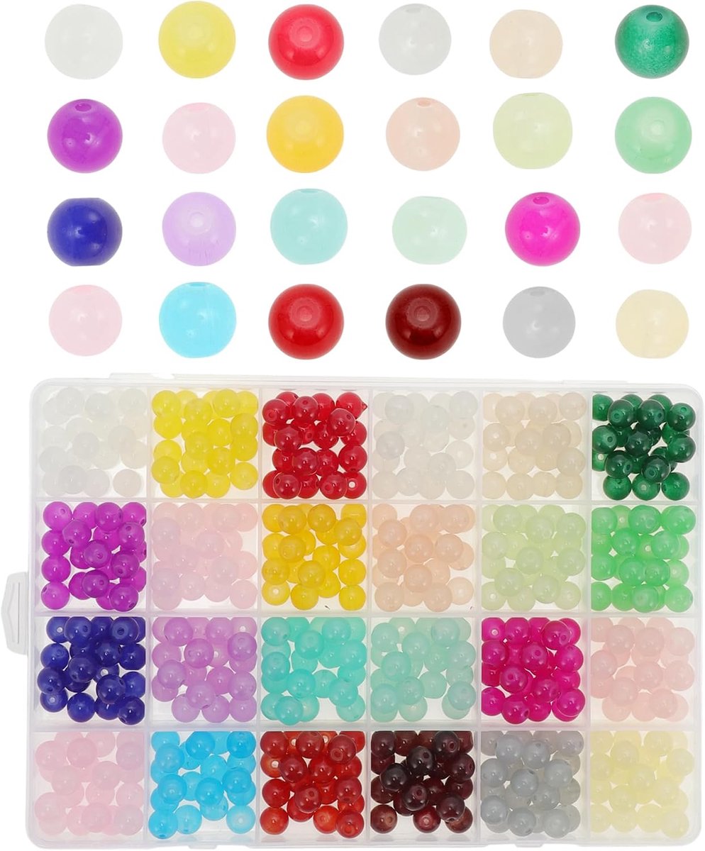 Kralen 8 mm verschillende kleuren 480 stuks voor armbanden | Voor het maken van halskettingen, oorbellen. Gatdiameter: 2 mm. Kunststof doos naar kleur. Doe-het-zelf handwerk