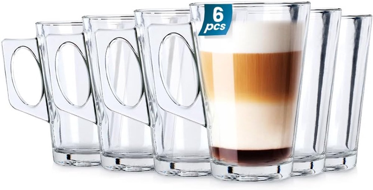Drinkglazen set van 6 - 255 ml met handvat - stevig glas - ideaal voor diverse dranken - SnelShoppen