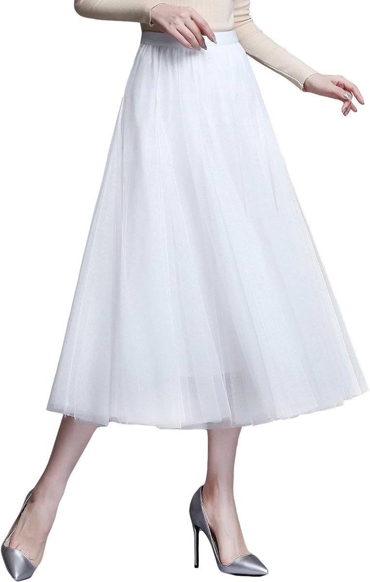 tule rok midi plooirok hoge tailleband chique rok elastische taille gedrapeerde stof