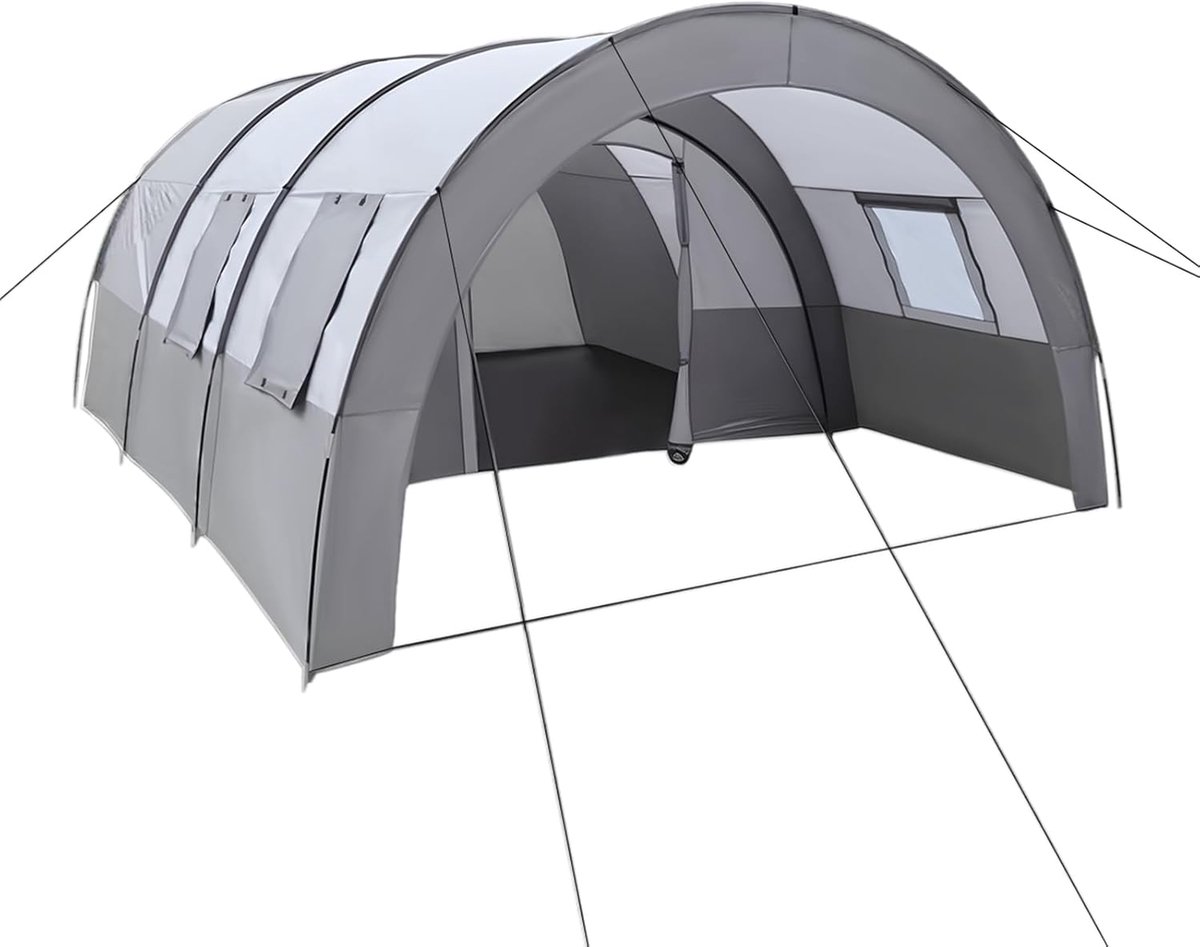 Tunneltent, voor 6 personen, familietent, grote tent met voortent en grondzeil, uv-bescherming, waterdicht, campingtent, ideaal voor kamperen en festivals, 350 x 480 x 206 cm, grijs