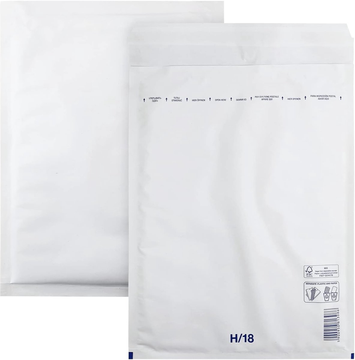 100 luchtkussen enveloppen H/18 290x370mm witte verzendzakken met luchtfolie gewatteerd onbreekbare verpakking gerecycleerde