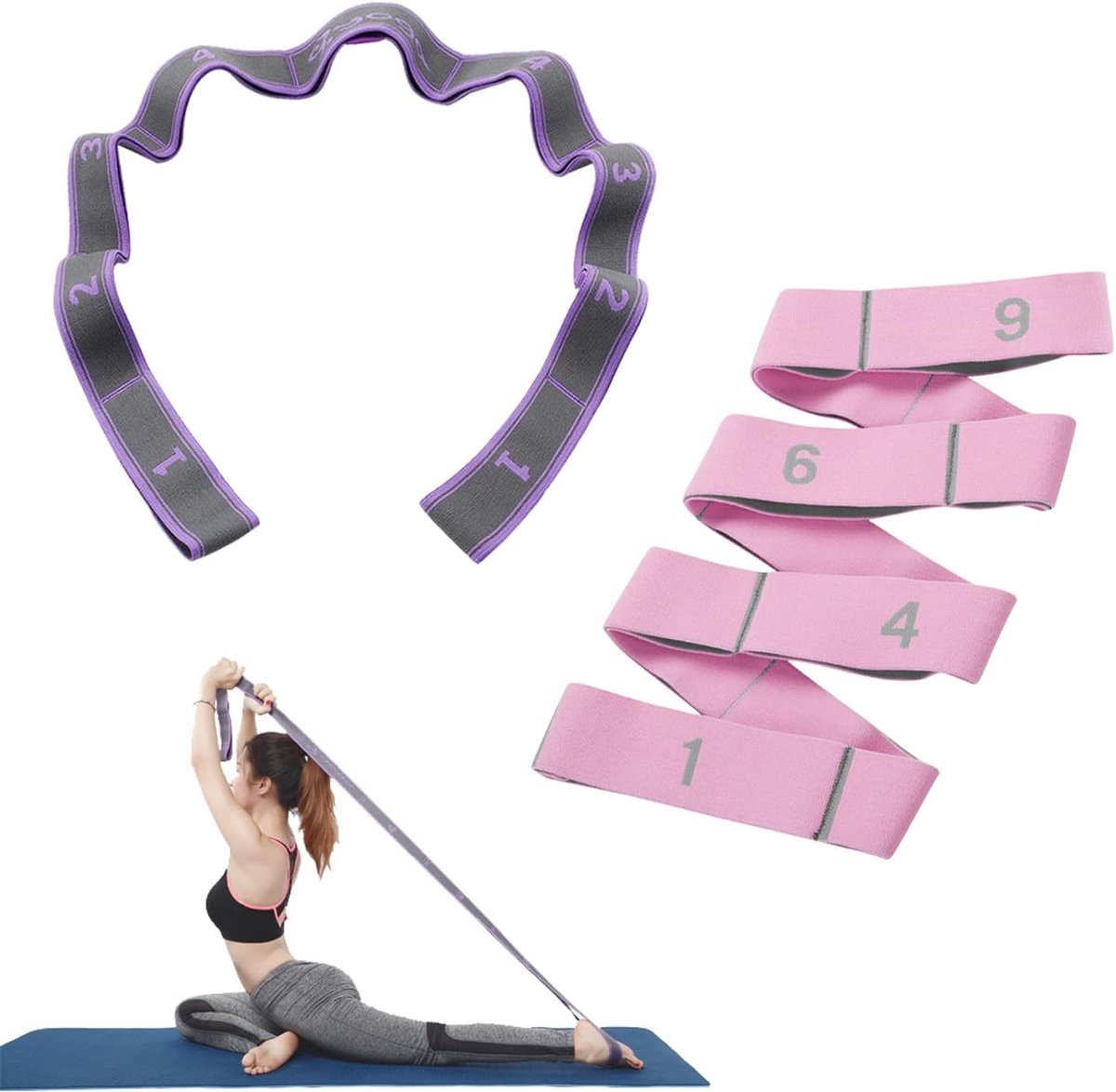 2 stuks elastische fitnessriem, yoga-riem, elastisch verstelbaar, gymnastiekriem, spanriem voor yoga, dans, spiertraining